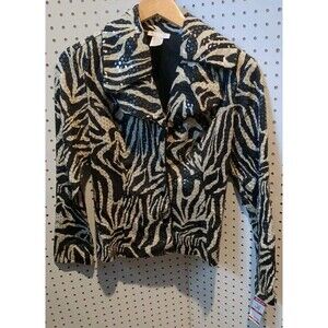 Sharon Max Medium Dress Jacket Animal Print Zebra Snap Black Brown
